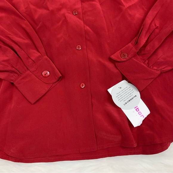 NEW Liz Claiborne Red 100% Silk Button Down Shirt - Picture 7 of 13